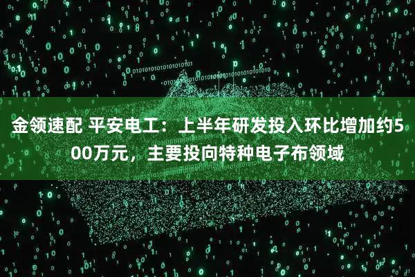金领速配 平安电工：上半年研发投入环比增加约500万元，主要投向特种电子布领域